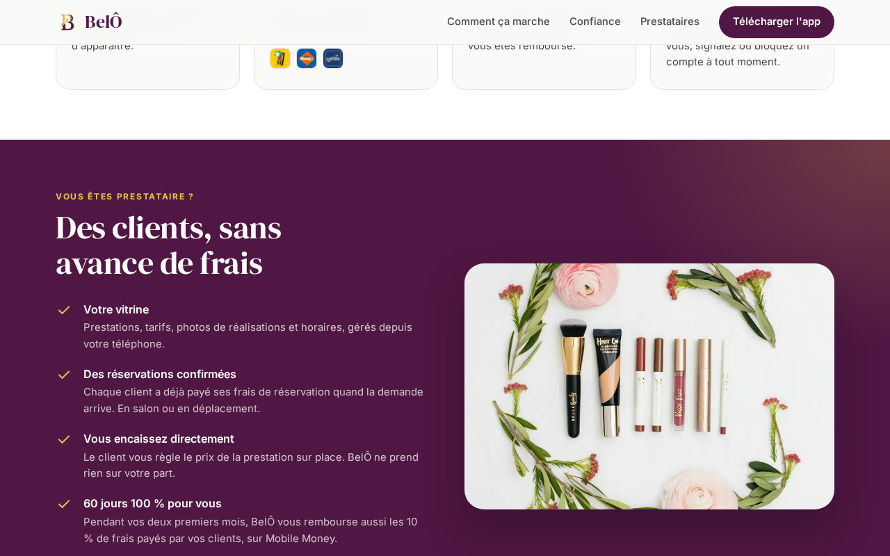 Section prestataires du site getbelo.com