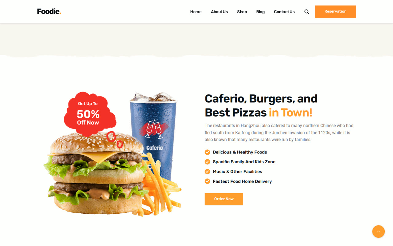 Section présentation du site Foodie