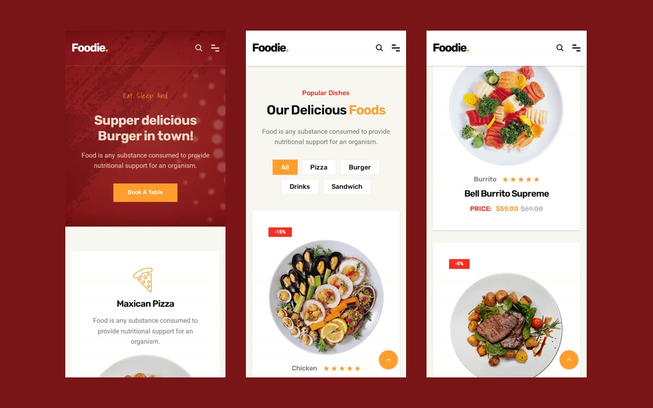 Le site Foodie sur mobile